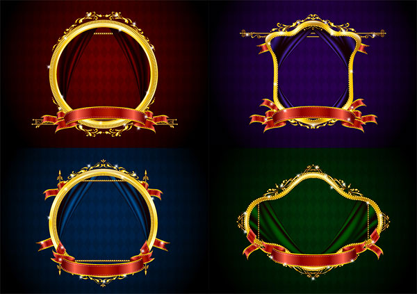 华丽金色花边边框矢量素材-12