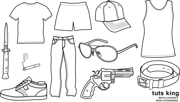 男性衣着佩戴物品线描矢量素材