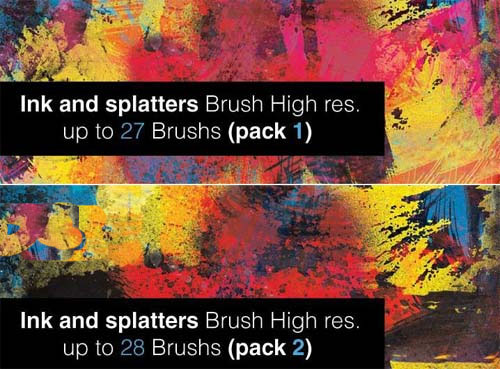 泼墨、喷溅笔刷集&nbsp;（Ink&nbsp;and&nbsp;Splatter&nbsp;Photoshop&nbsp;Brushes&nbsp;-&nbsp;2&nbsp;Packs）