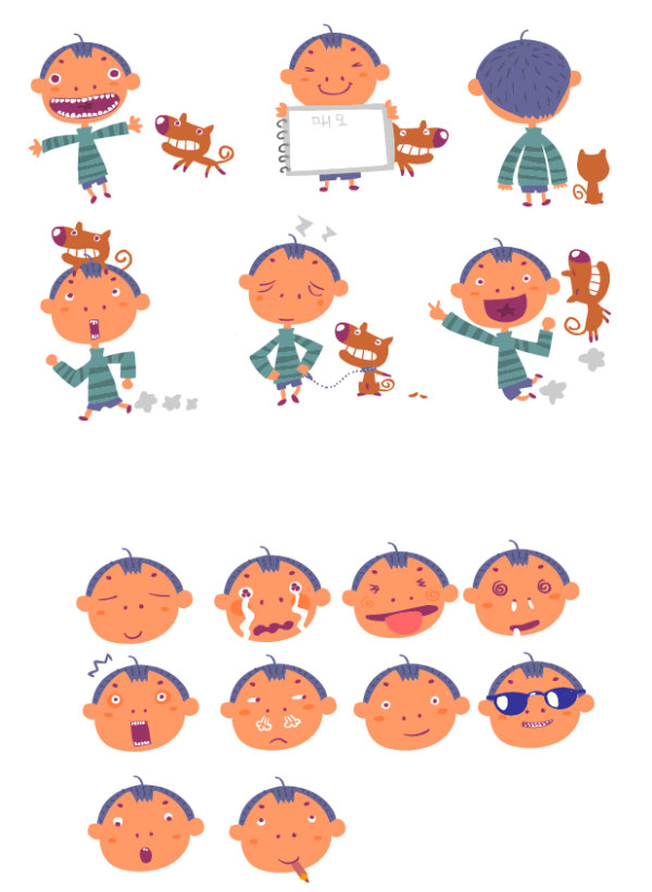 淘气男孩与小狗矢量素材