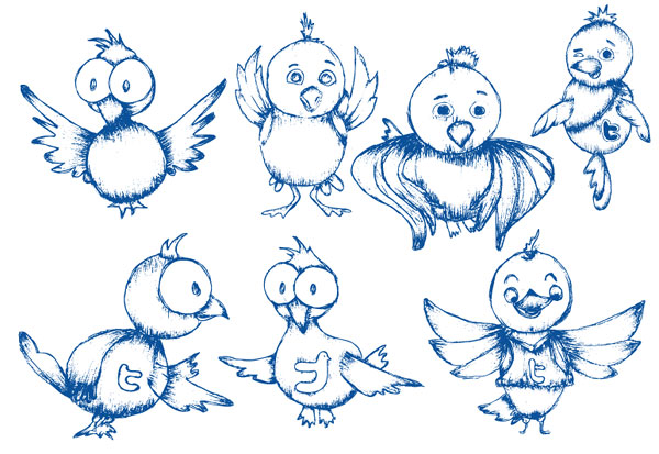 铅笔手绘Twitter图标矢量素材