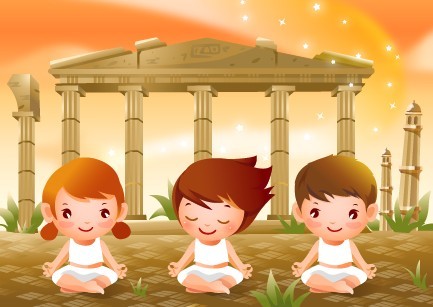 儿童瑜伽运动矢量素材