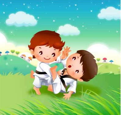儿童柔道运动矢量素材