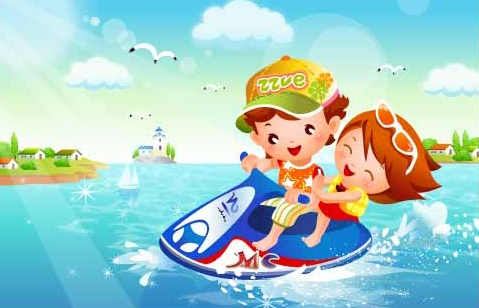 儿童水上摩托运动矢量素材