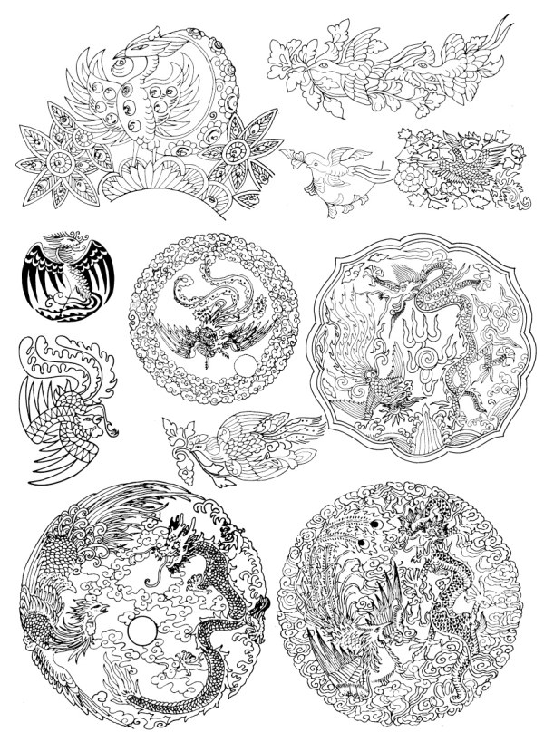 凤凰花纹矢量图案-5