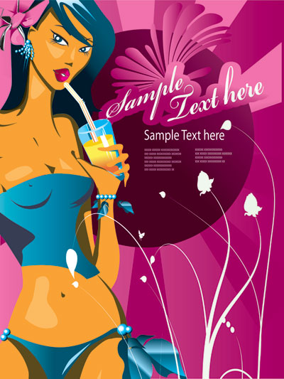 喝饮料的女性矢量素材