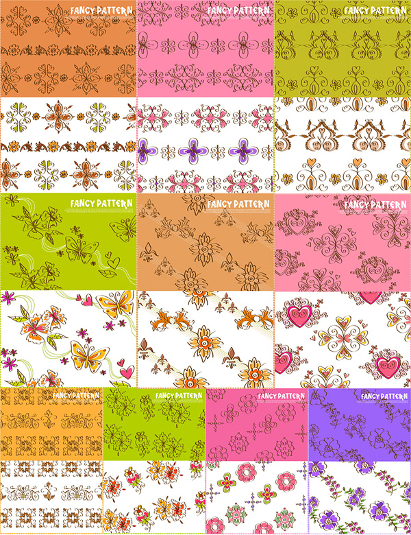 10款可爱手绘花纹矢量素材