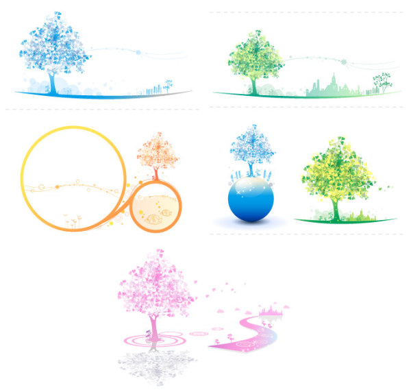 柔和的彩色树木矢量素材