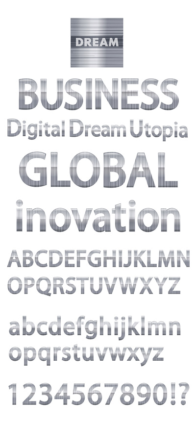 简单金属质感英文数字矢量素材