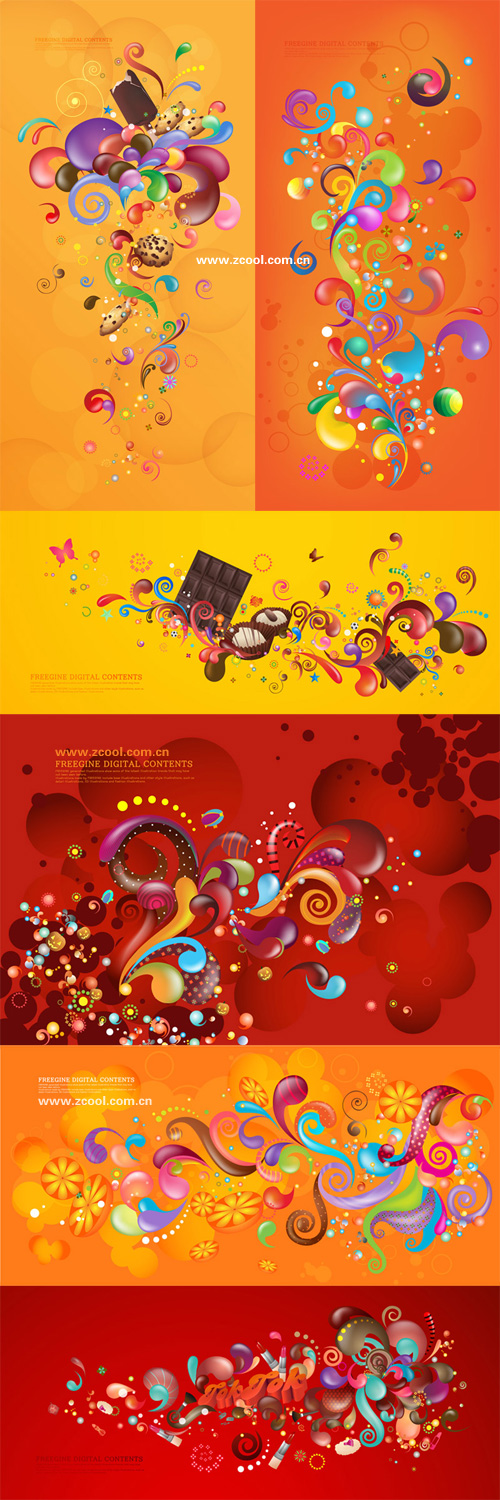 潮流缤纷矢量图案系列&mdash;&mdash;橙黄红色（6P）
