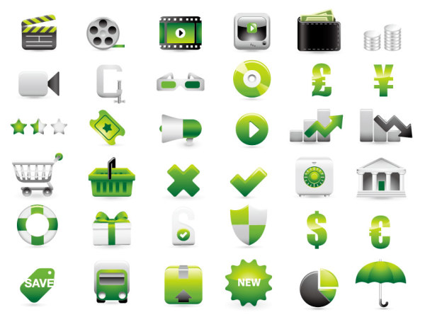 绿色购物网站装饰图标矢量素材