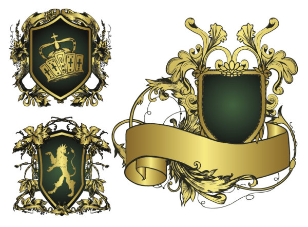 欧式华丽盾牌花纹丝带矢量素材