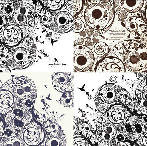 5款手绘潮流花纹矢量素材