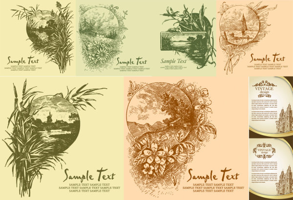 钢笔画风格插图矢量素材