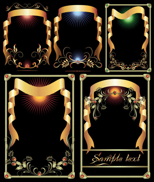 5款金色丝带花纹矢量素材