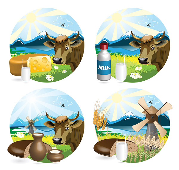 牛奶主题矢量素材