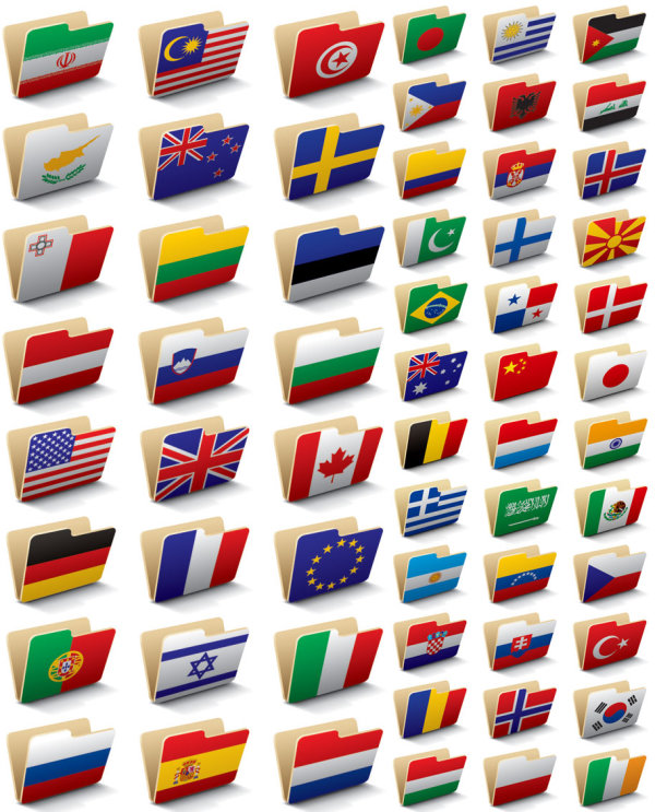 60国国旗文件夹图标矢量素材
