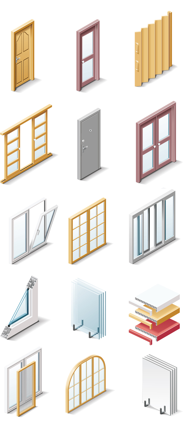 {精致门窗图标}矢量素材