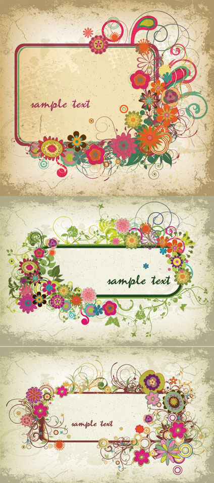 {三款绚丽多彩的图形边框}矢量素材