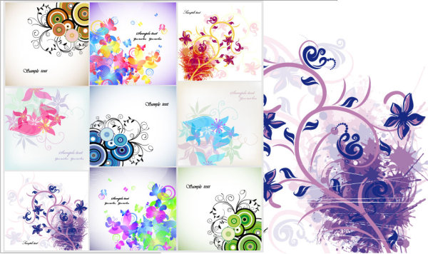 潮流花卉卡矢量素材Floral cards