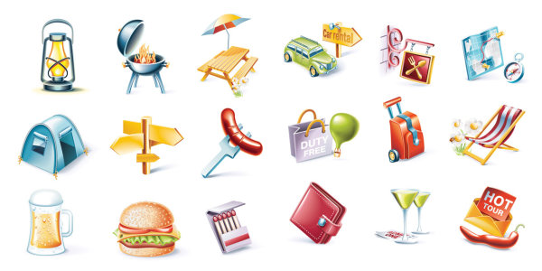 户外旅行主题图标矢量素材