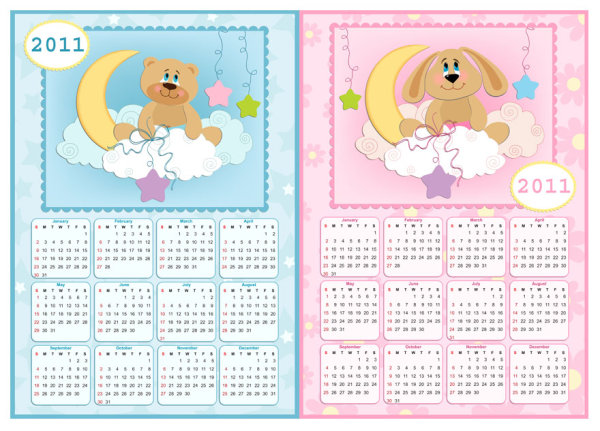 可爱的2011年年历海报矢量素材