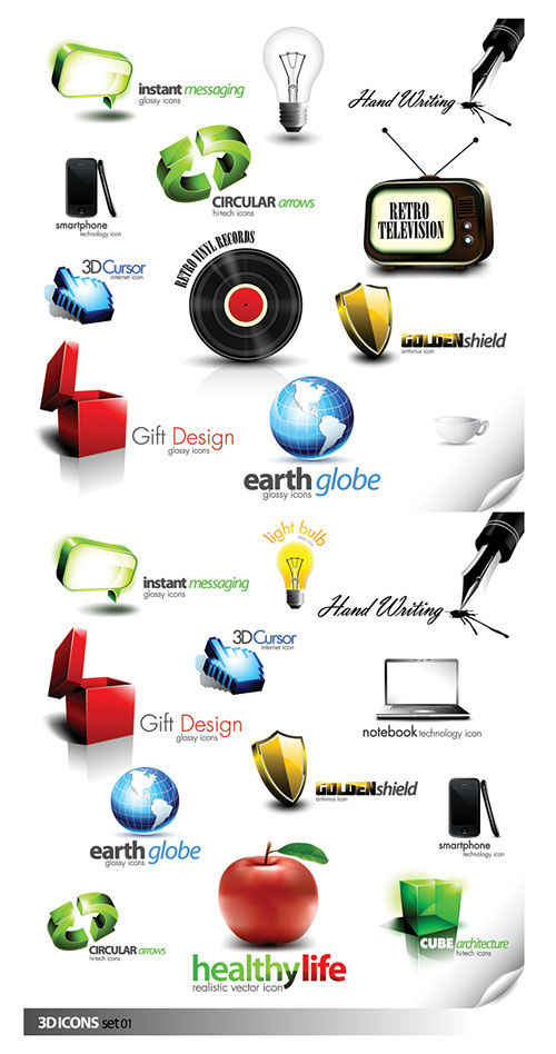 2套漂亮的立体图标矢量素材