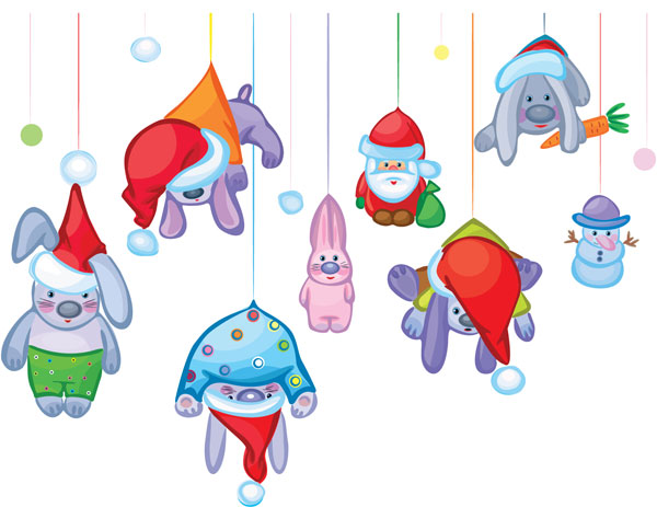 可爱的圣诞老人与兔子矢量素材