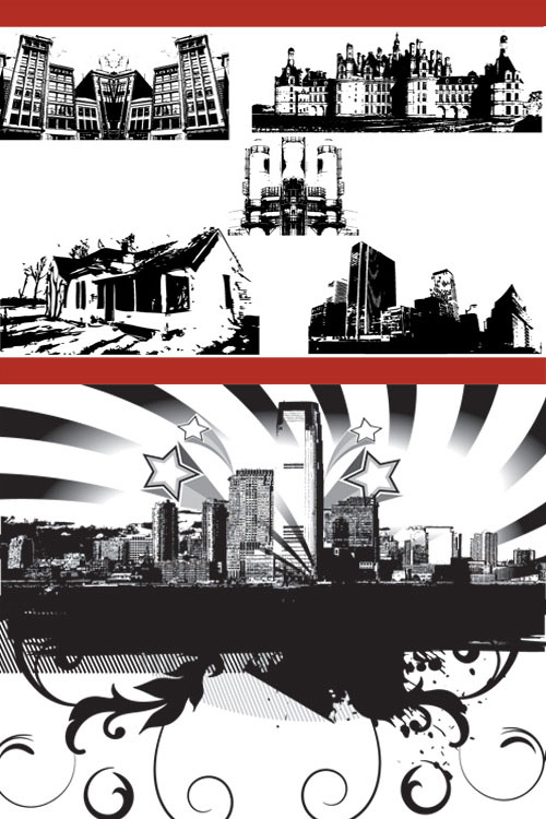 城市建筑黑白剪影&mdash;&mdash;矢量素材