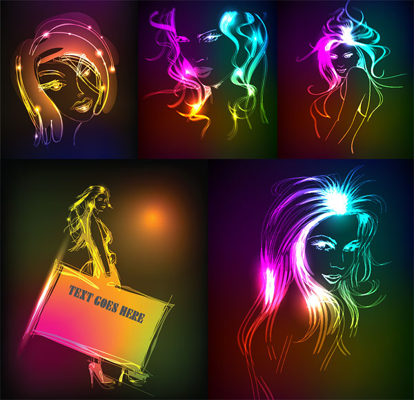 光线绘制的美女矢量素材