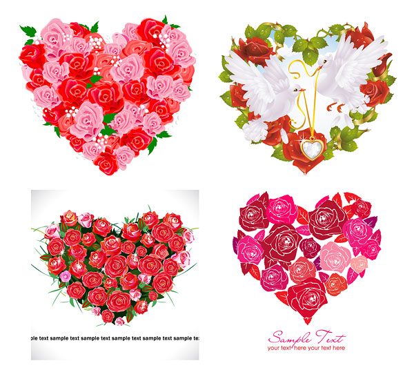玫瑰花组成的爱心矢量素材