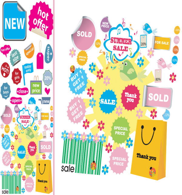 跳跃色彩商业促销标签贴纸矢量素材