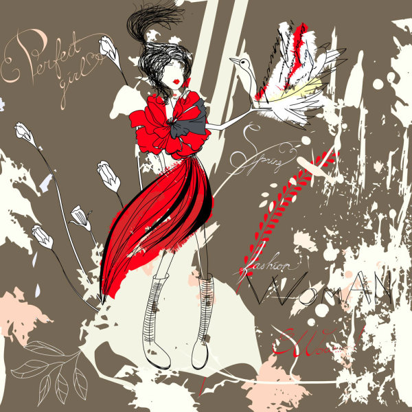 时尚手绘美女插画04&mdash;&mdash;矢量素材