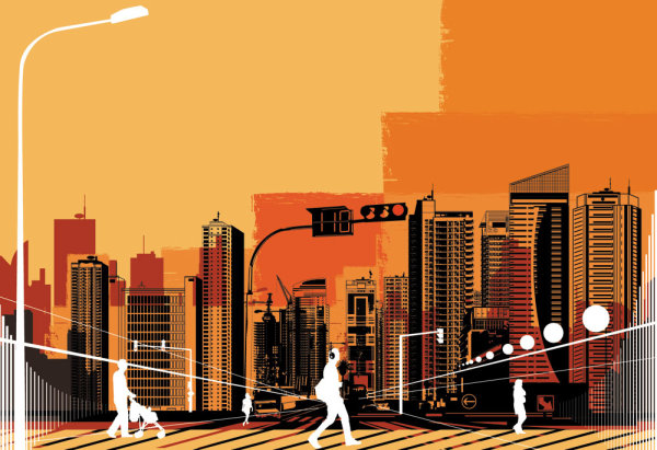 潮流元素与城市剪影03&mdash;&mdash;矢量素材