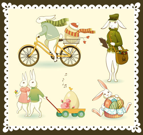 可爱复活节彩蛋兔子矢量素材-1