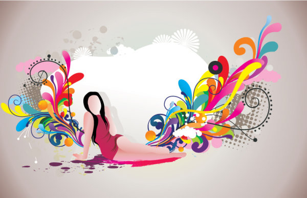 时尚花纹与美女01&mdash;&mdash;矢量素材