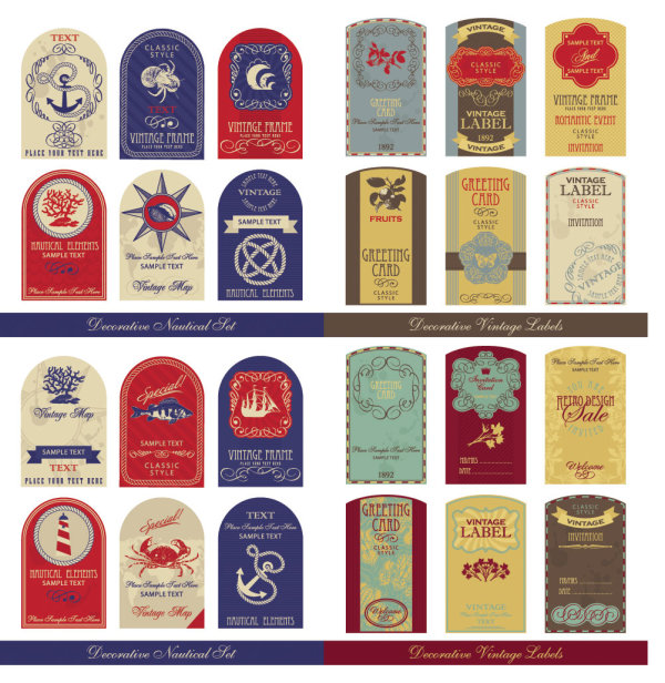 Old-fashioned tag sets - vector