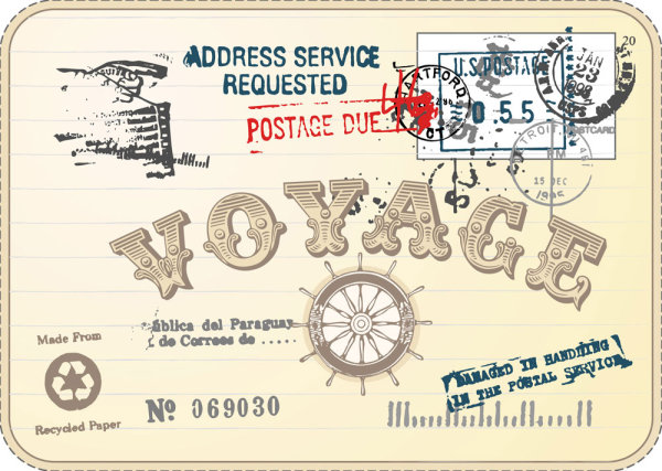 Vintage postcards and stamps 03 - vector material