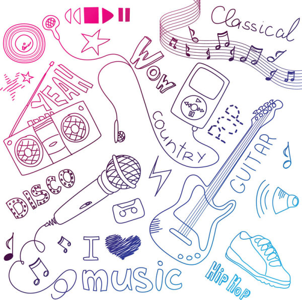 Hand-drawn cartoon music 01 - vector material