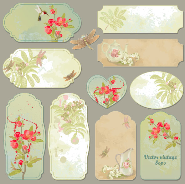 Vintage floral label 04 - vector material