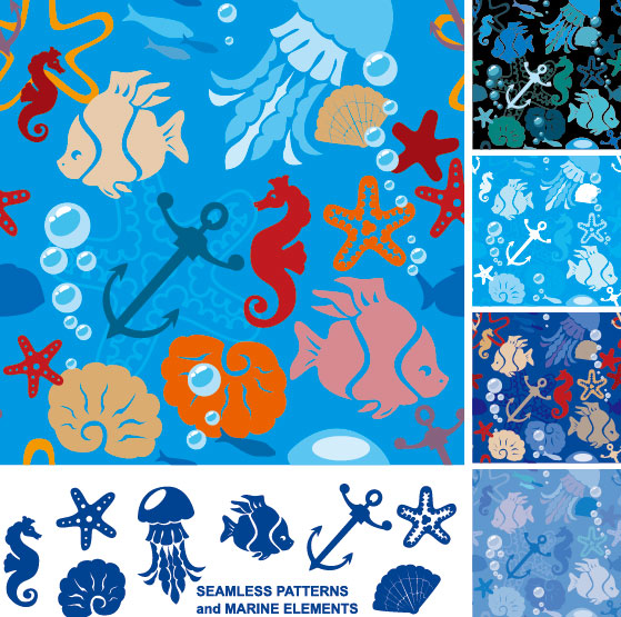 Marine organisms silhouette 02 - vector material