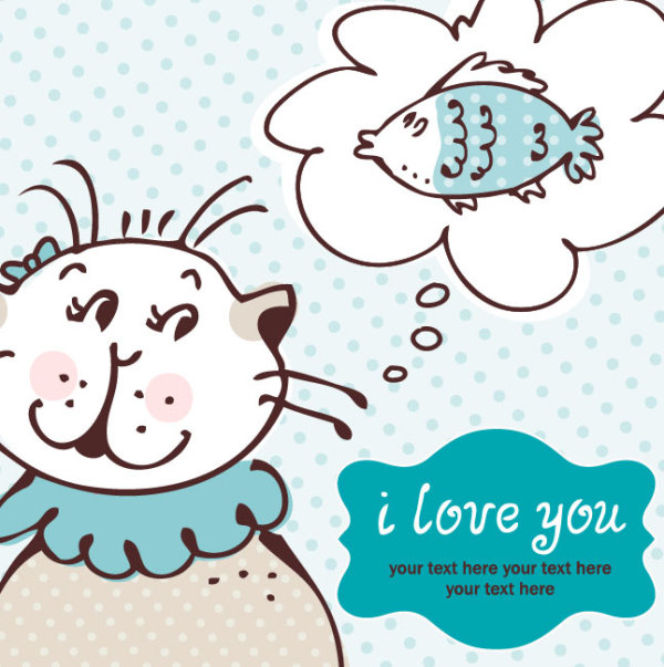 Cartoon cat card 04 - vector material