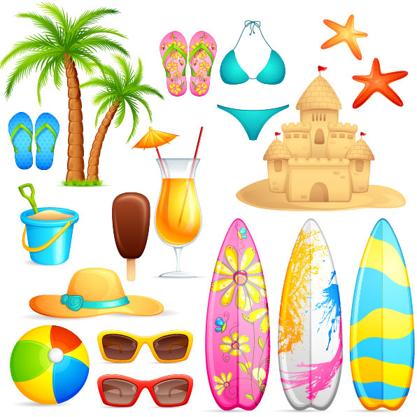 Lovely seaside stickers 04 - vector material