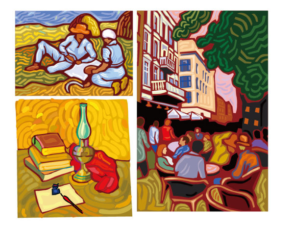 Van Gogh works three vector material