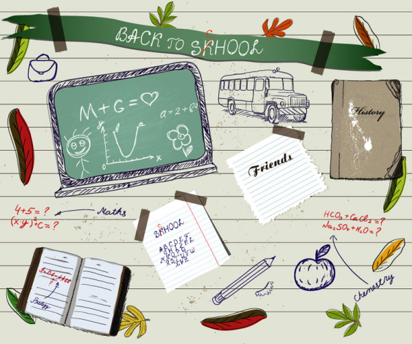 Hand-painted school supplies 01 - vector material