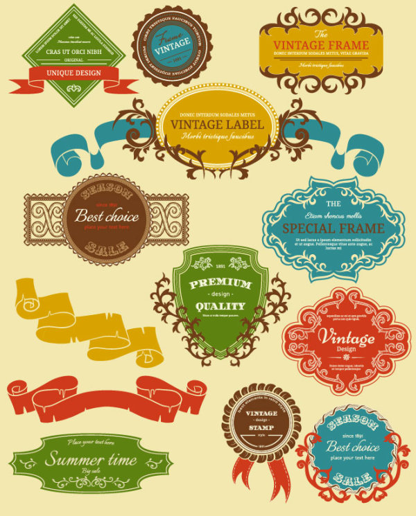 Retro label stickers 01 - vector material