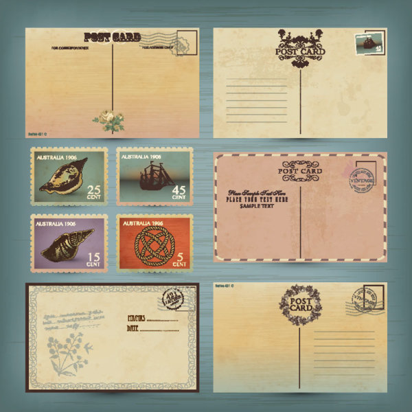 Vintage postcard stamps 01 - vector material
