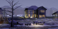 Modern architectural villa winter landscape