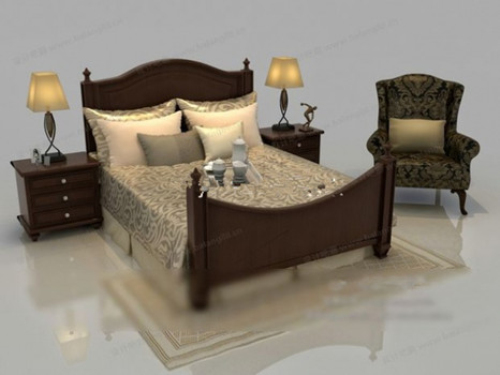 Chinese wind wood bed model 