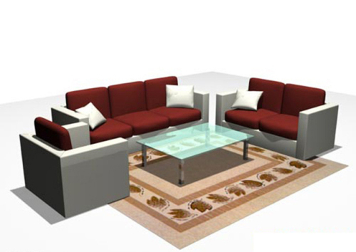 Glass coffee table fabric sofa 3D model